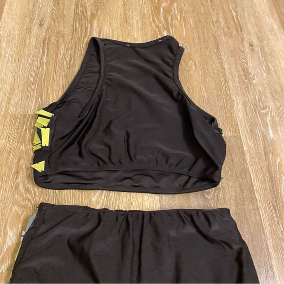 Glamour dance costume green broken glass two-piece rhinestone embellishment SA - Picture 5 of 14